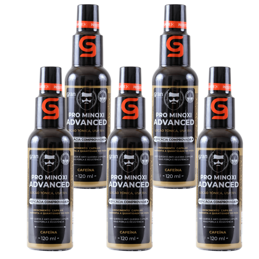 Kit 5 Tônico Pro Minoxi Advanced 120ml Para Crescimento de Cabelo Barba e Sobrancelhas
