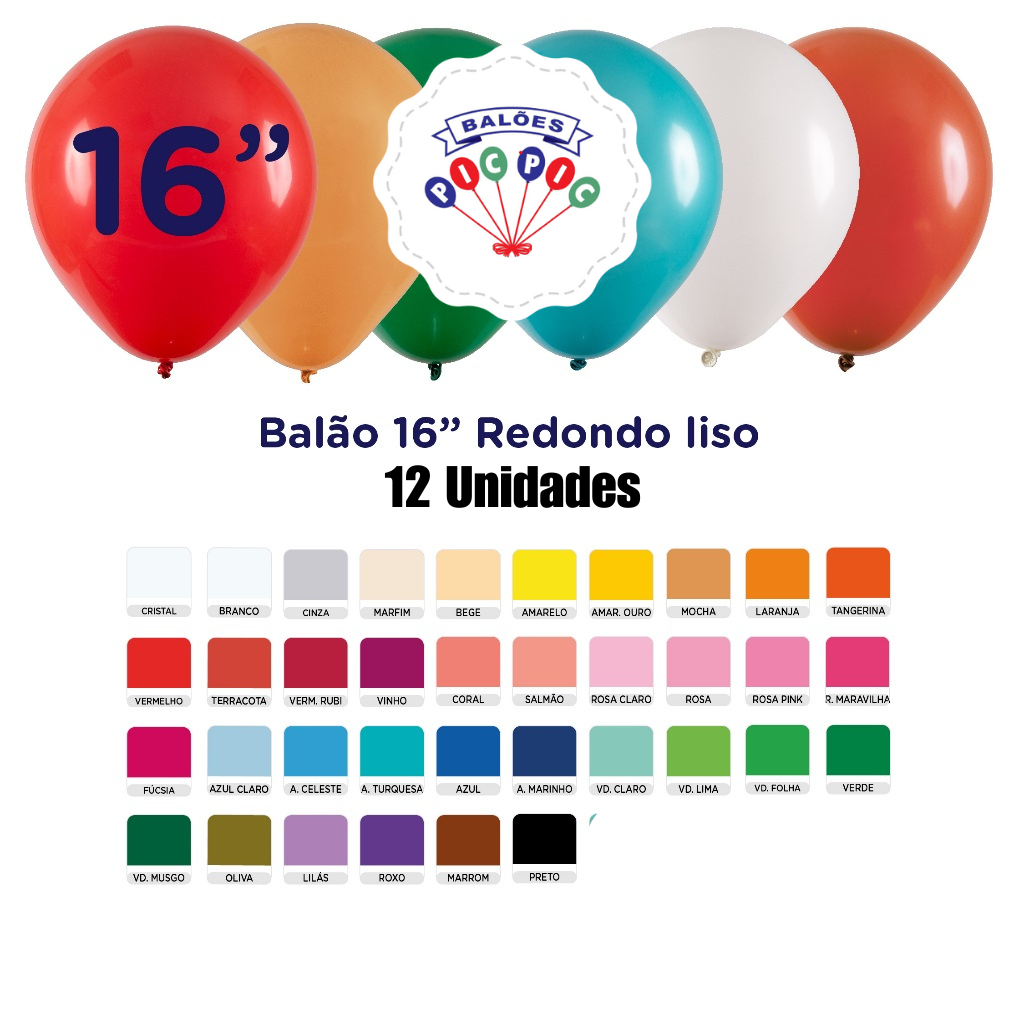 Balão Bexiga Látex 16 Polegadas C/12  Pic Pic em Oferta na Shopee