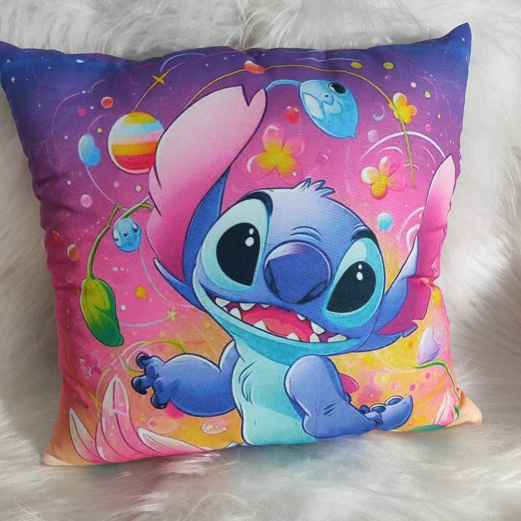 Capa Para Almofada Estampa Digital Lilo e Stitch Estampa Estilo Arco Iris Dupla Face 01 Peça