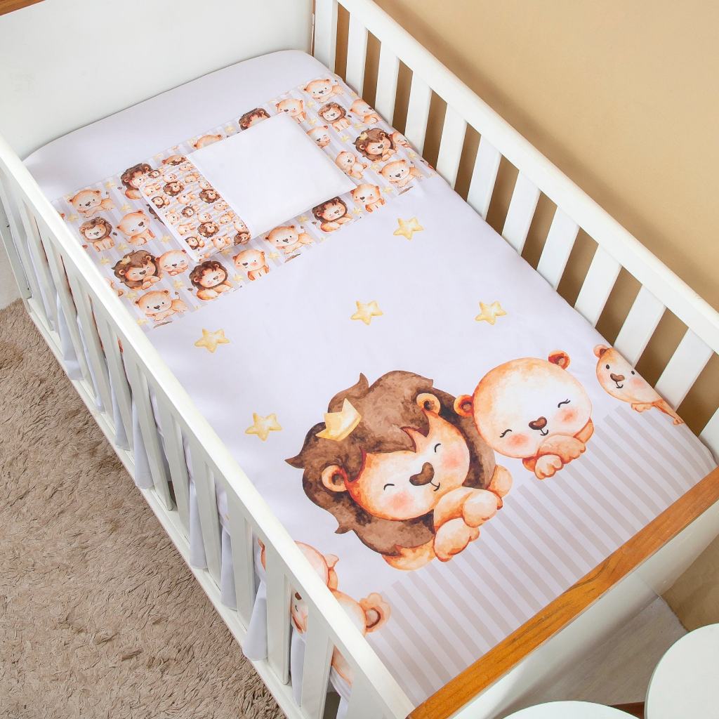 Jogo De Lençol 3 Pçs Berço Americano Bebê Menino Leãozinho em Oferta na Shopee