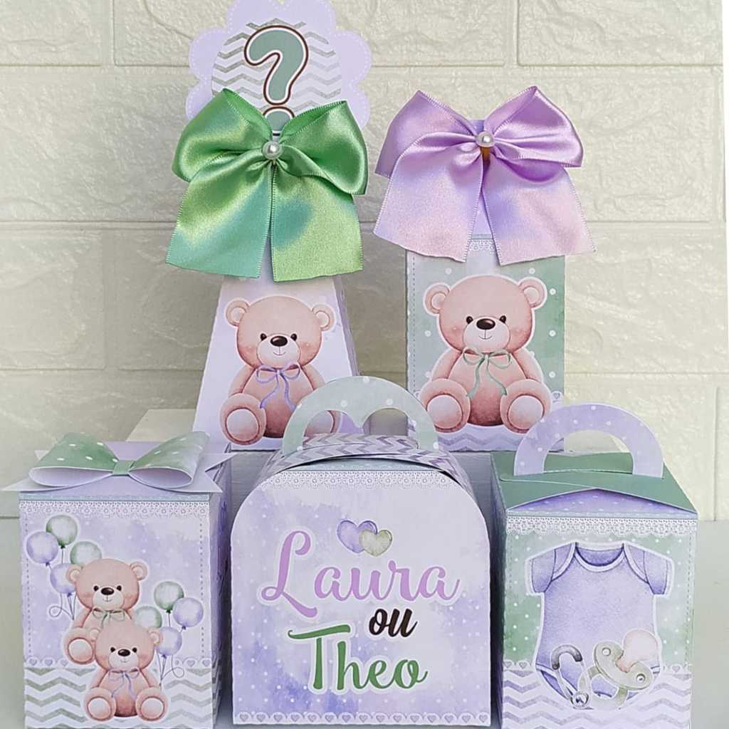 Kit Personalizado Tema Chá Revelação - PEGUE E MONTE - Caixinhas Personalizadas para Aniversário