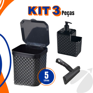 Kit Lixeira Pia 5 Litros + Porta Detergente Sabão + Rodinho de Pia Kit Cozinha 3 Peças em Oferta na Shopee