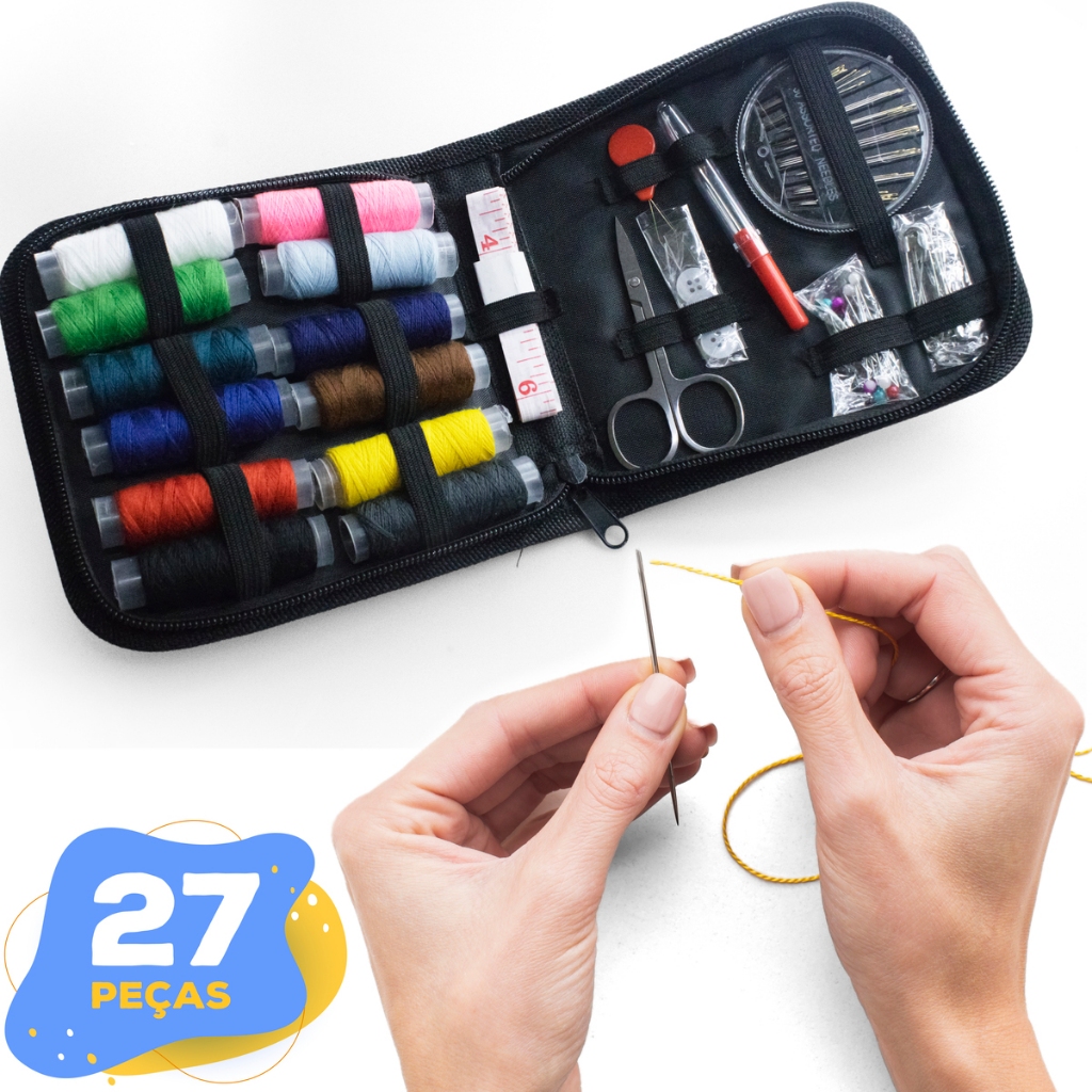 Kit Estojo Organizador Costura Completo Tesoura Fita Botões Alfinete Agulhas Linha Reparos Roupas