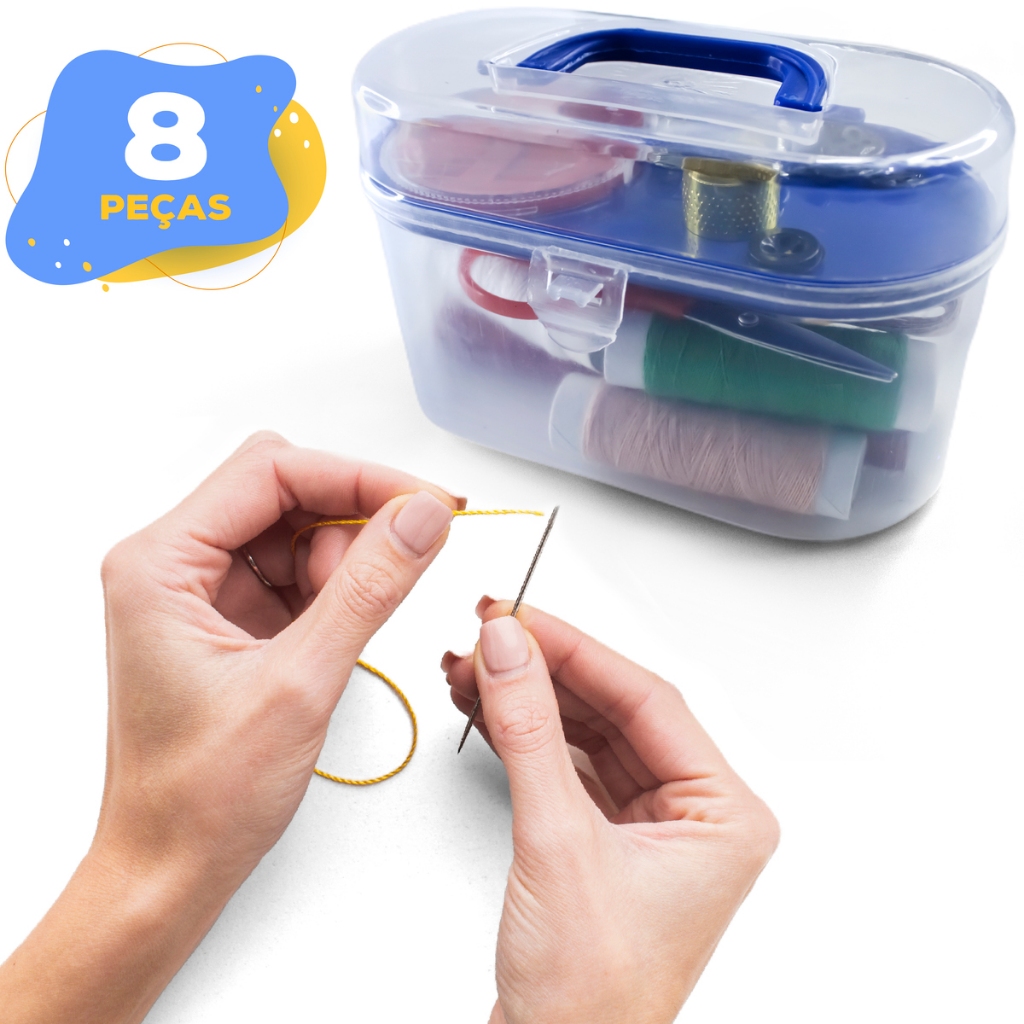 Kit Costura Agulha Alfinete Carretel Linha Botões Passador Fita Métrica Tesoura Dedal Reparos Bainha