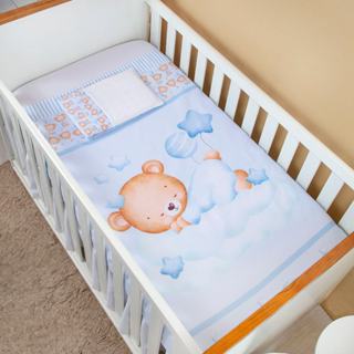 Jogo De Lençol 3 Pçs Berço Americano Bebê Menino Ursinho Azul em Oferta na Shopee