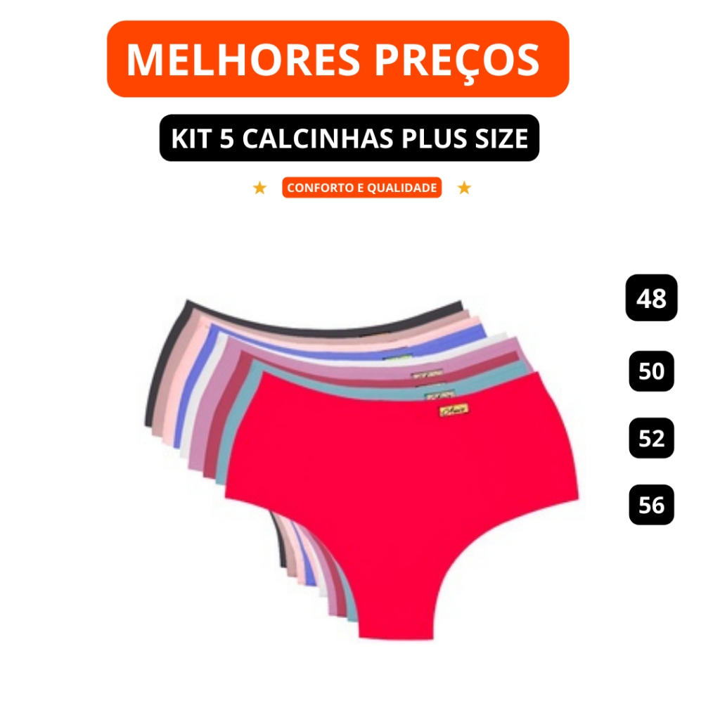 Kit 5 7 10 Calcinhas Feminina Plus Size Cós Alto Modeladora Lisa Do Tamanho 48 ao 56 ENVIO IMEDIATO em Oferta na Shopee