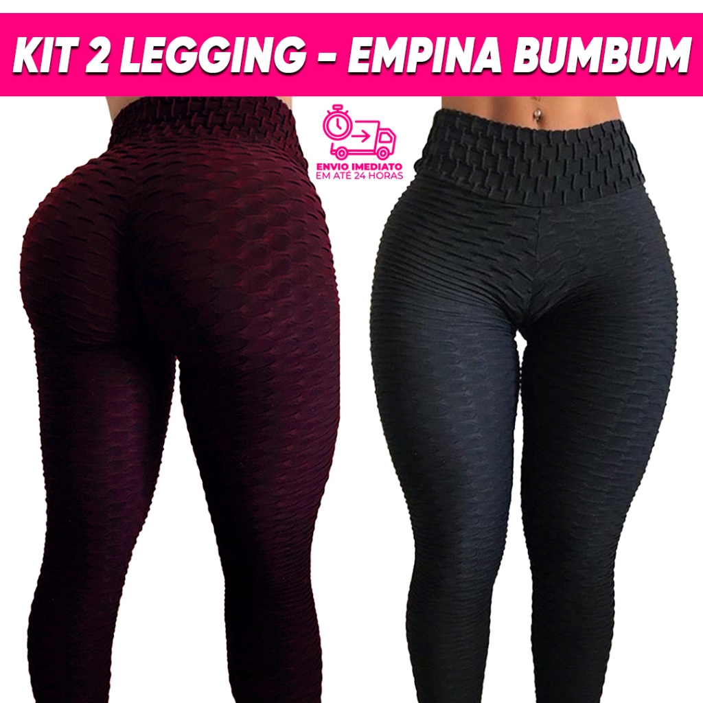 Kit 2 Calça Legging Bolha Bordo + Cores Suplex Compressão com Cós Alto Empina Bumbum Fitness Suplex em Oferta na Shopee