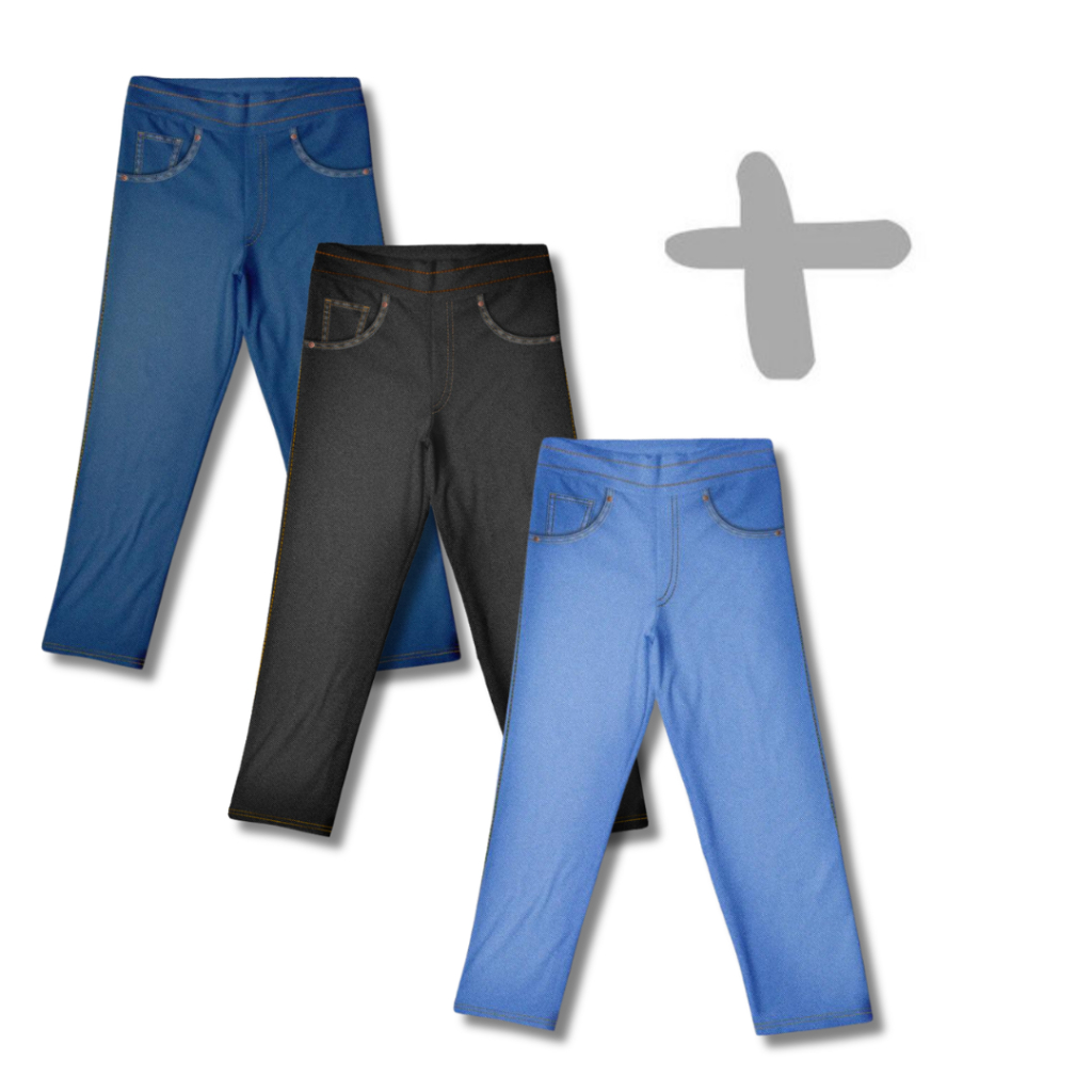 Kit 3 Calças Fake Jeans MiniBoo Masculino Infantil - 3 Cores Azul Médio, Azul Escuro e Preta