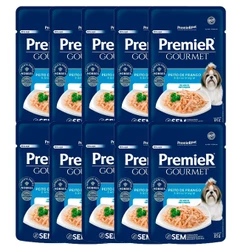 Kit 10un Ração Úmida Premier Gourmet Cães Ad. Raças Pequenas Peito de Frango e Arroz Integral 85g