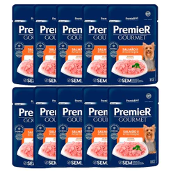 Kit 10un. Ração Úmida Premier Gourmet Sachê Cães Adultos Raças Pequenas Salmão e Arroz Integral 85g