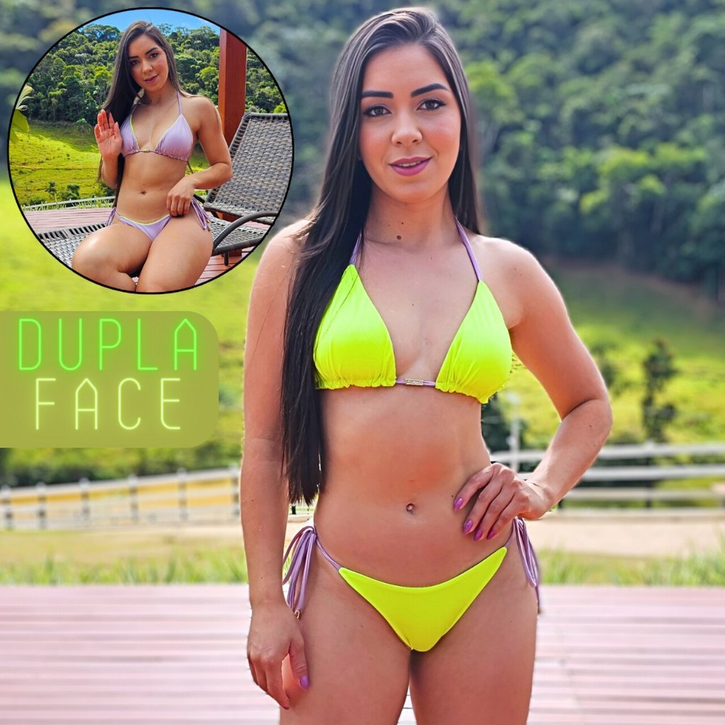 Biquini Neon Feminino Dupla Face Bicolor Duas Cores Cortininha Empina Bumbum Modelador Amarração UV