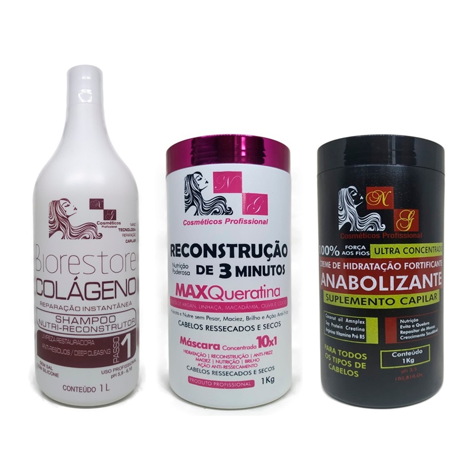Kit Reconstrução Profissional + Anabolizante Capilar + Antí-Resíduo Controle de Oleosidade
