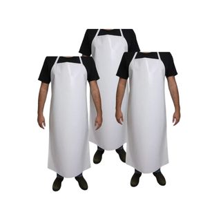 Kit com 3 Aventais Brancos Impermeáveis Para Cozinha ou Açougue