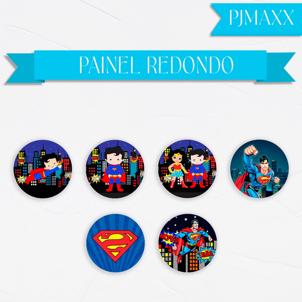 Capa Para Painel Redondo Tema Super Homem Super Man Decoração Festa Malha Sublimada