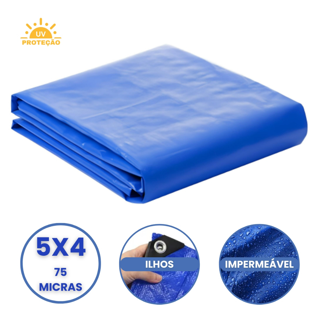 Lona Plastica Cobertura Impermeavel Azul 5x4 Starfer em Oferta na Shopee