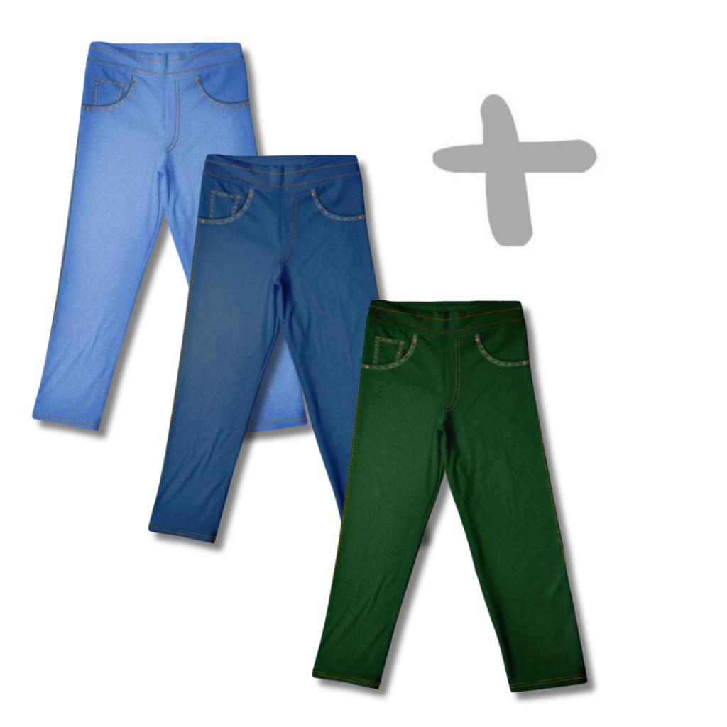 Kit 3 Calças Fake Jeans MiniBoo Masculino Infantil - 3 Cores Azul Medio, Verde Militar, Azul Escuro