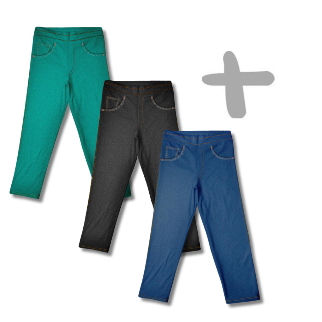 Kit 3 Calças Fake Jeans MiniBoo Masculino Infantil - 3 Cores Azul Escuro, Verde, Preto