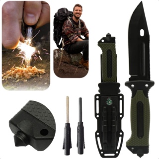 Faca Rambo Sobrevivência Pesca Punhal Quebra-Vidro Amolador Pederneira Apito Cabo ABS Emborrachado em Oferta na Shopee