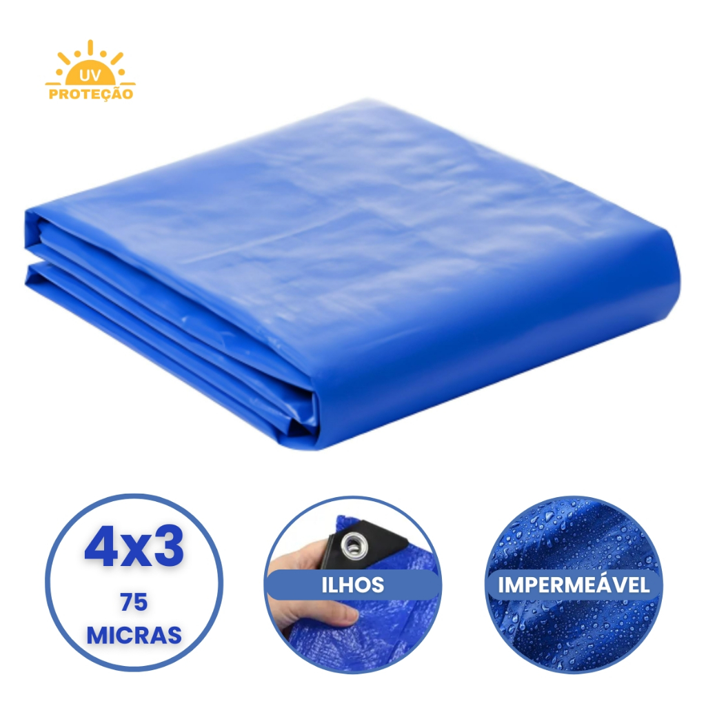 Lona Plastica Cobertura Impermeavel Azul 4x3 Starfer em Oferta na Shopee
