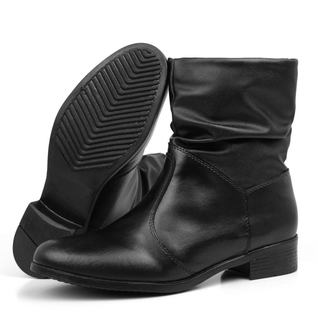 Bota Coturno Slouchy Enrugado Preto R.A Cano Médio Super Leve