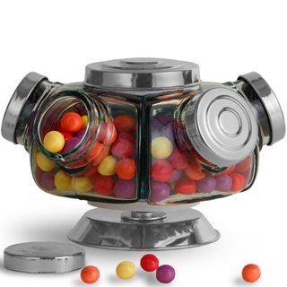Baleiro Giratório de Vidro Artesanal Retrô Pequeno Médio e Grande para Balas Doces Decoração em Oferta na Shopee