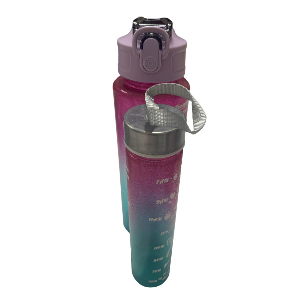 Kit 2 Garrafas de Água 900ml 300ml Com Canudo Squeeze De Agua Colorida Fitness Frases Motivacionai