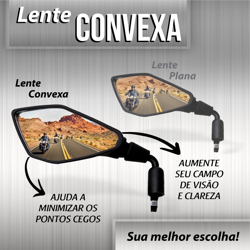 Retrovisor Modelo Z400 Rosca Honda Fixo Haste Curta Esportivo Kawasaki Lente Convexa