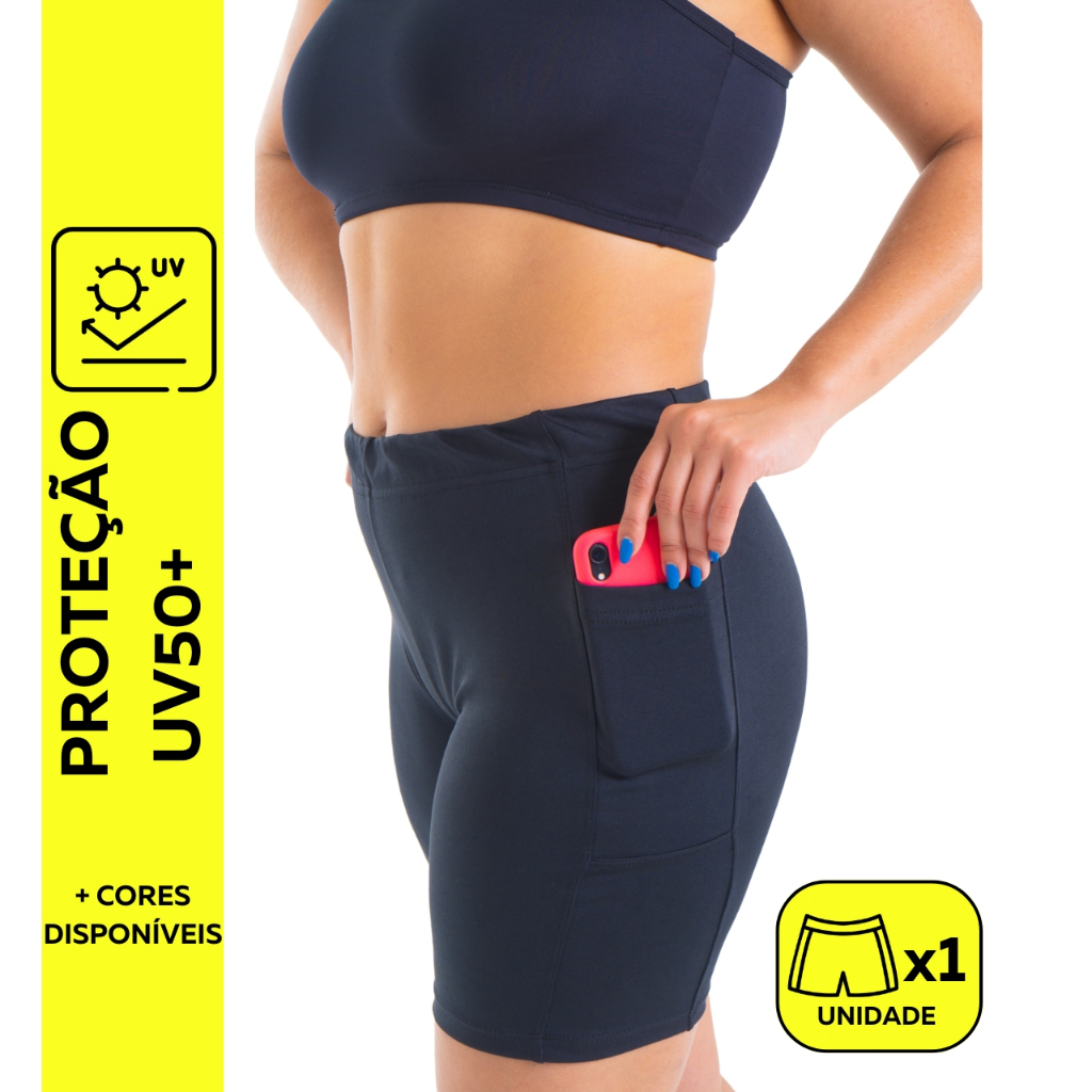 Bermuda Segunda Pele Térmica Snugg Wear Proteção UV50+ Com Bolso Lateral Compressão Anti Assadura