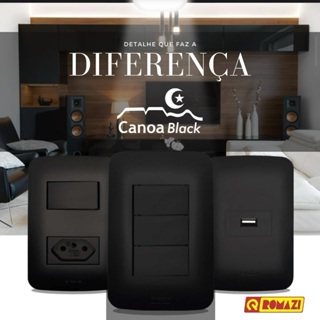 Tomada e Interruptor Romazi Canoa Black em Oferta na Shopee