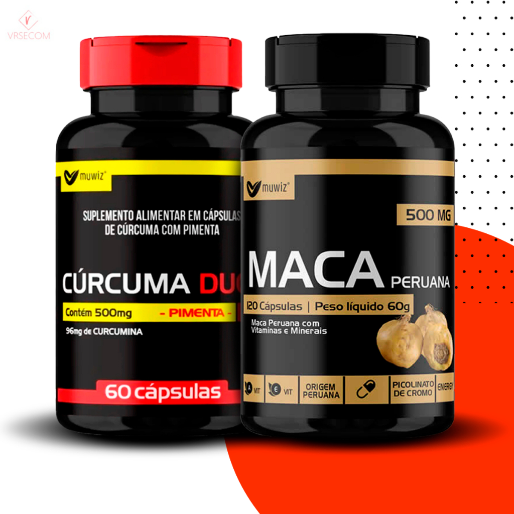 Kit 1x Cúrcuma Duo + Pimenta 60 Cáps + 1x Maca Peruana 120 Caps - Muwiz