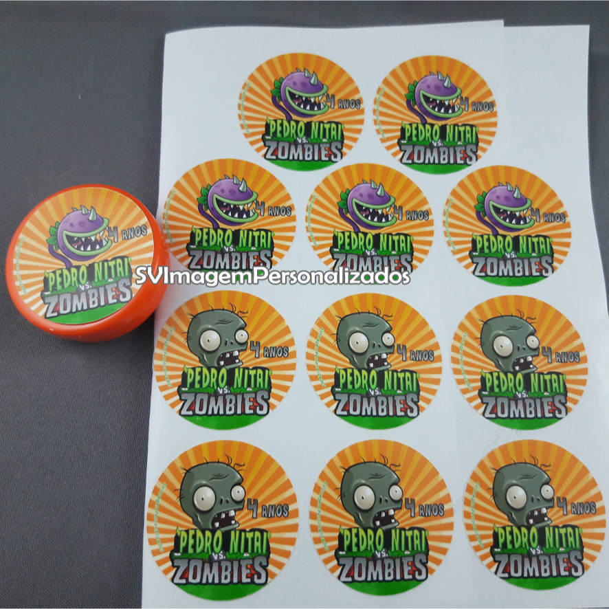 Festa Plants vs Zombies Adesivo Redondo Personalizados para Lembracinha ou Decoração de Aniversário