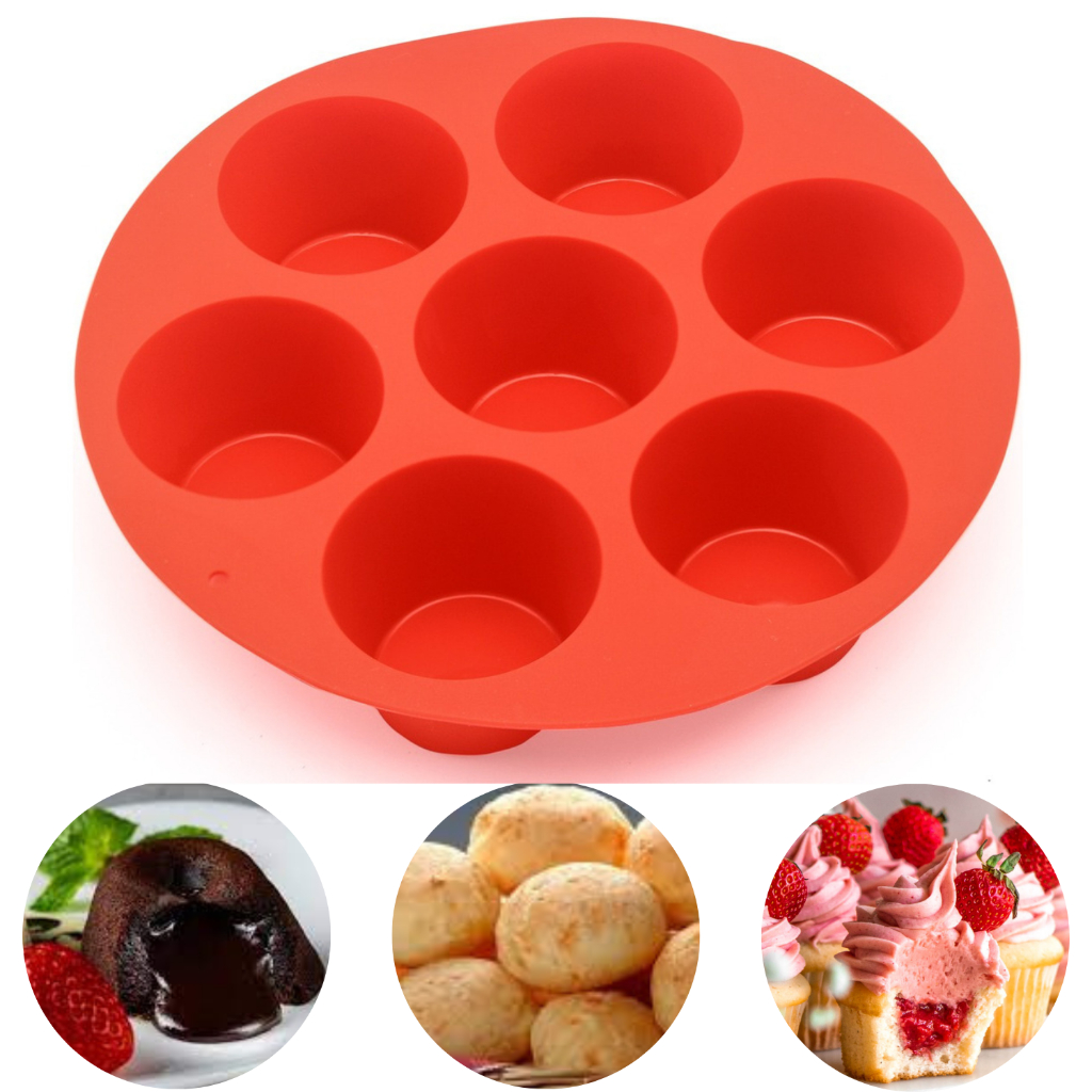 Forma De Cupcake Antiaderente 7 Cavidades Mini Bolo Airfryer Antiaderente até 230C Livre de BPA