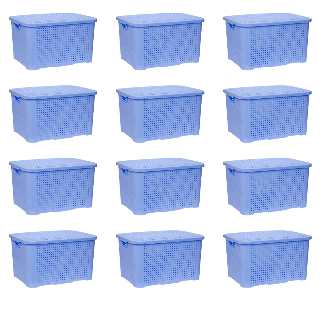 12 Caixas Organizadoras Cestas Casa Quarto Sala 14 Litros Rattan Empilhavel com tampa Jogo