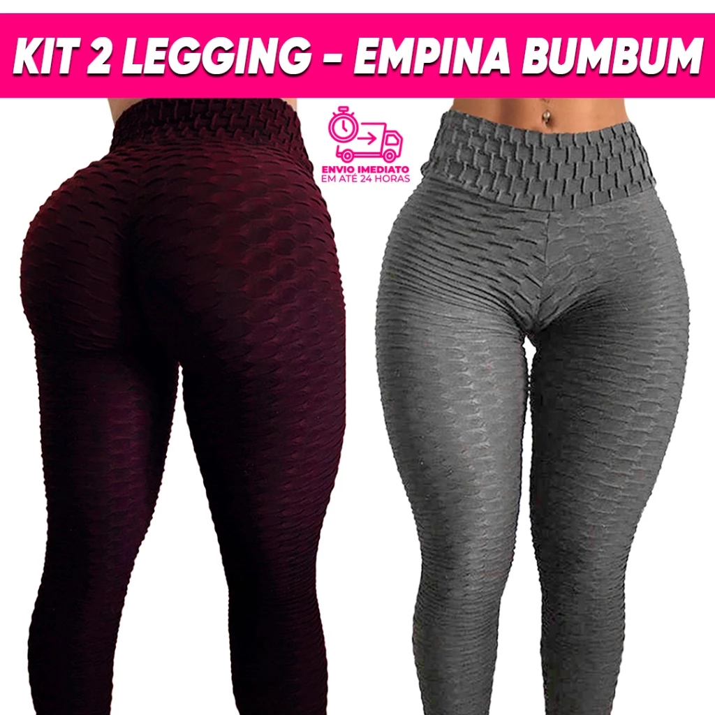 Kit 2 Calça Legging Bolha Bordo + Cores Suplex de Compressão Empina Bumbum 3D Cintura alta Fitness