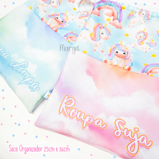 Saco Organizador 36cm x 25cm Roupa Suja Limpa UNICÓRNIO Saco organizador para Viagem, Creche, Escola em Oferta na Shopee