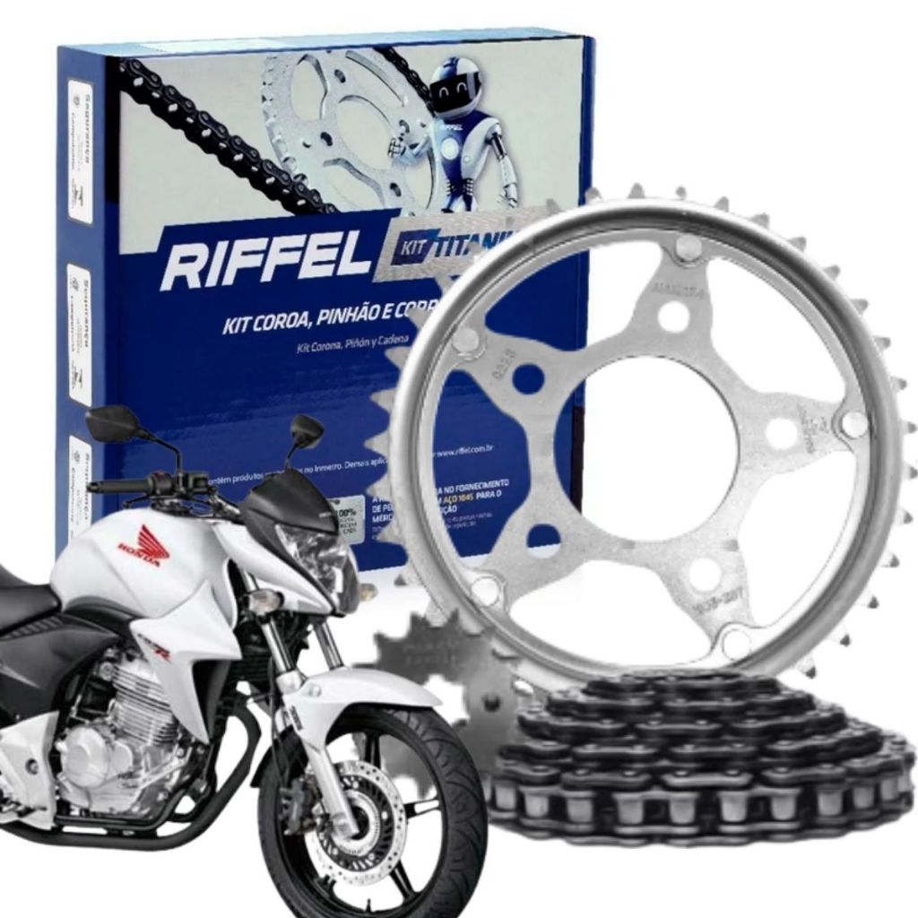 Kit Relação Tração Transmissão Sem Retentor CB300 2009 a 2015 Original Riffel