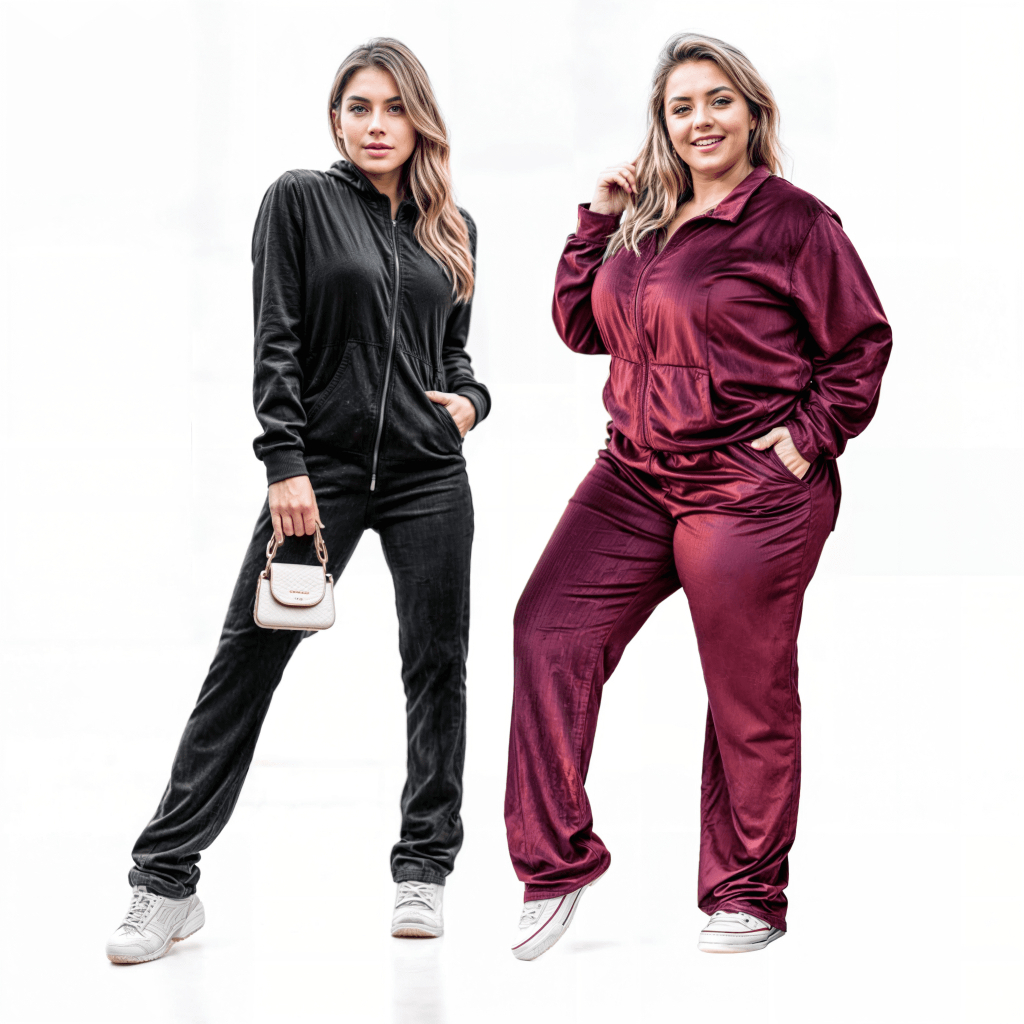 Kit 2 Conjuntos Feminino Plush Plus Size Slim Veludo Agasalho De Inverno Com Bolso E Zíper...