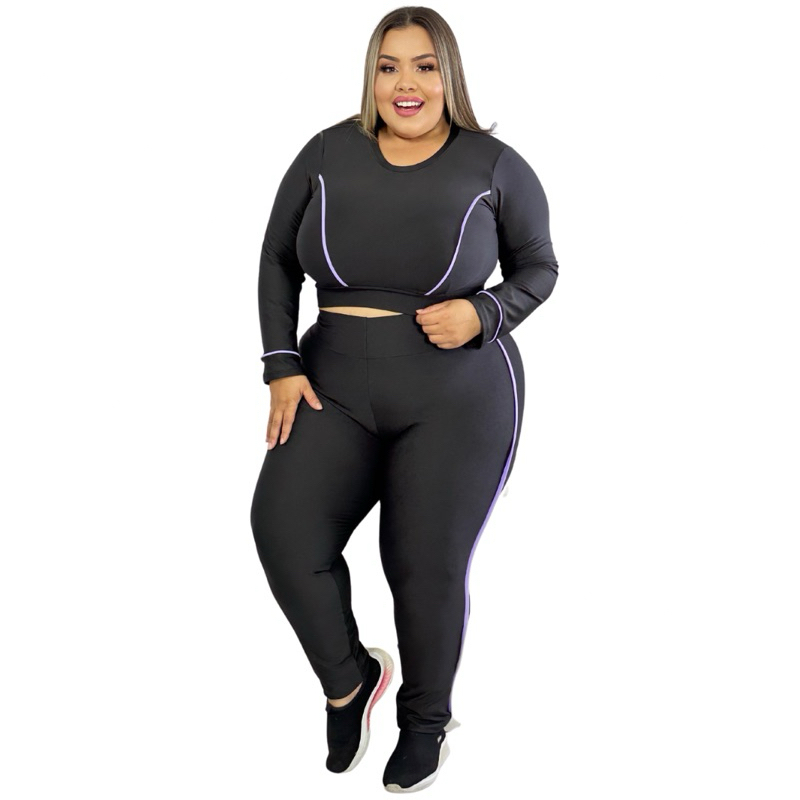 Conjunto Fitness Plus Size Inverno Calça Legging e Top manga longa 44 ao 54 Academia feminino Curves