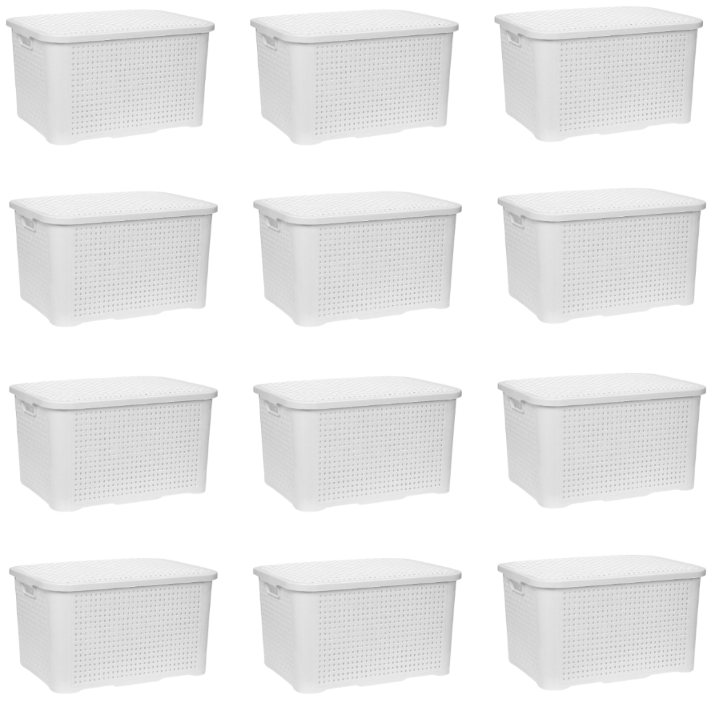 12 Caixas Organizadoras Rattan Caixa Multiuso com Tampa Empilhavel Coloridas 14 Litros