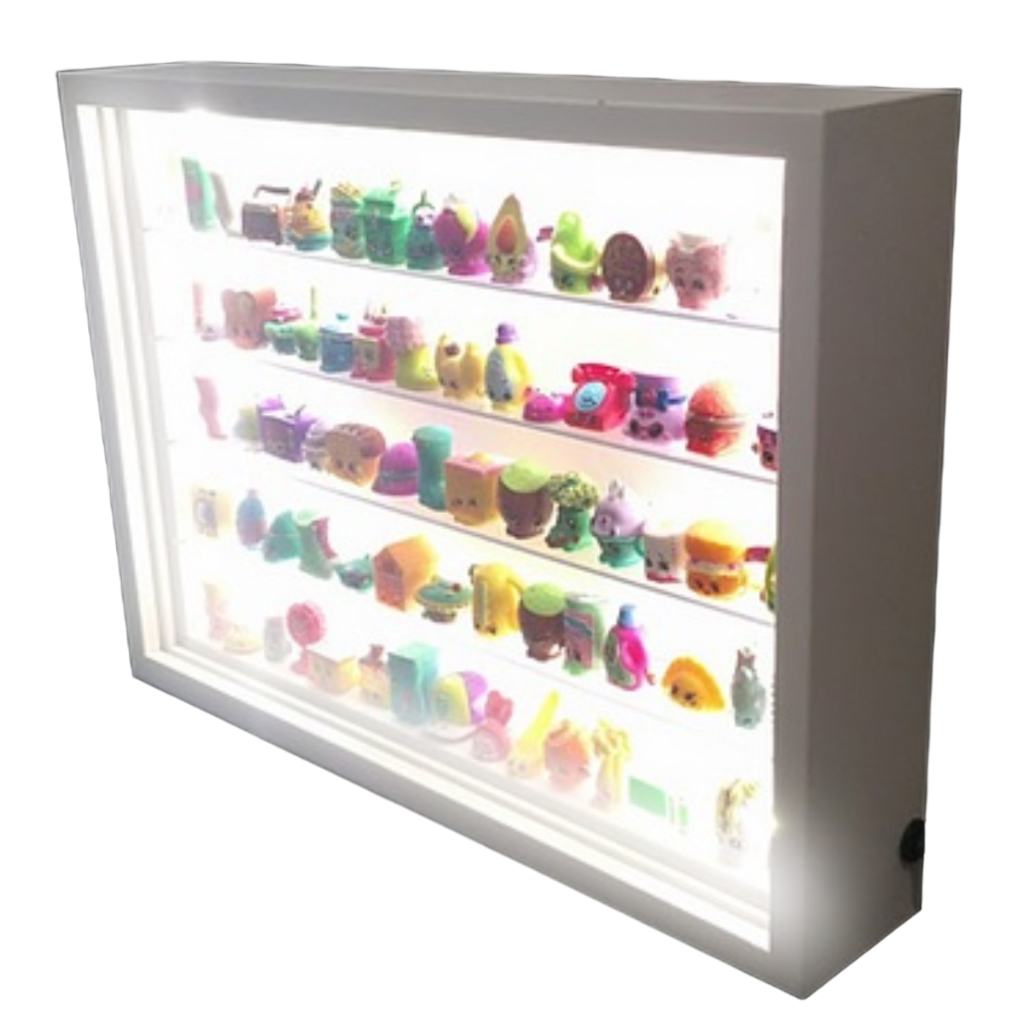 Estante Expositor P/ 75 Shopkins Prateleiras em acrilico + led Bonecos Figuras Dtc