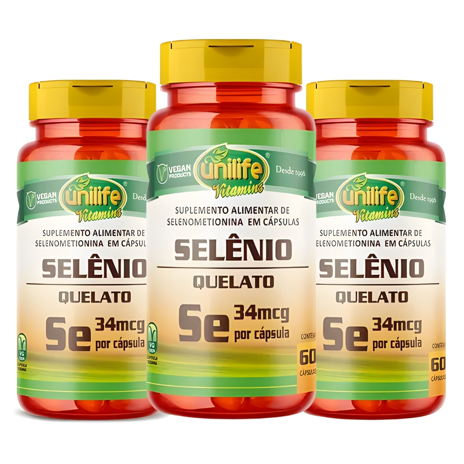 Kit C/3 Selênio Quelato Se 500mg 60 Caps Vegano Unilife em Oferta na Shopee