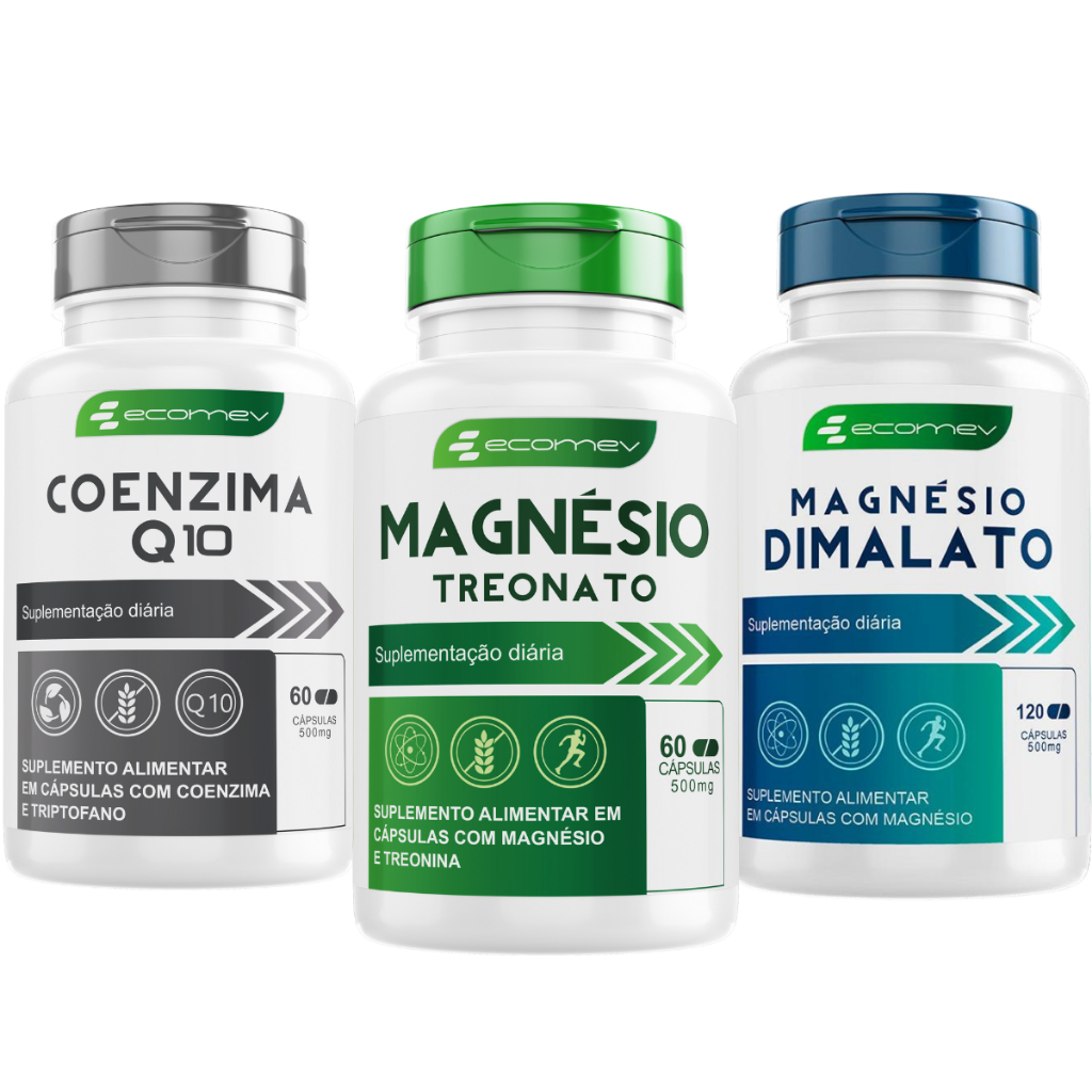 Magnesio Treonato + Magnesio Dimalato + Coenzima Q10 com L-Triptofano 500mg Puro