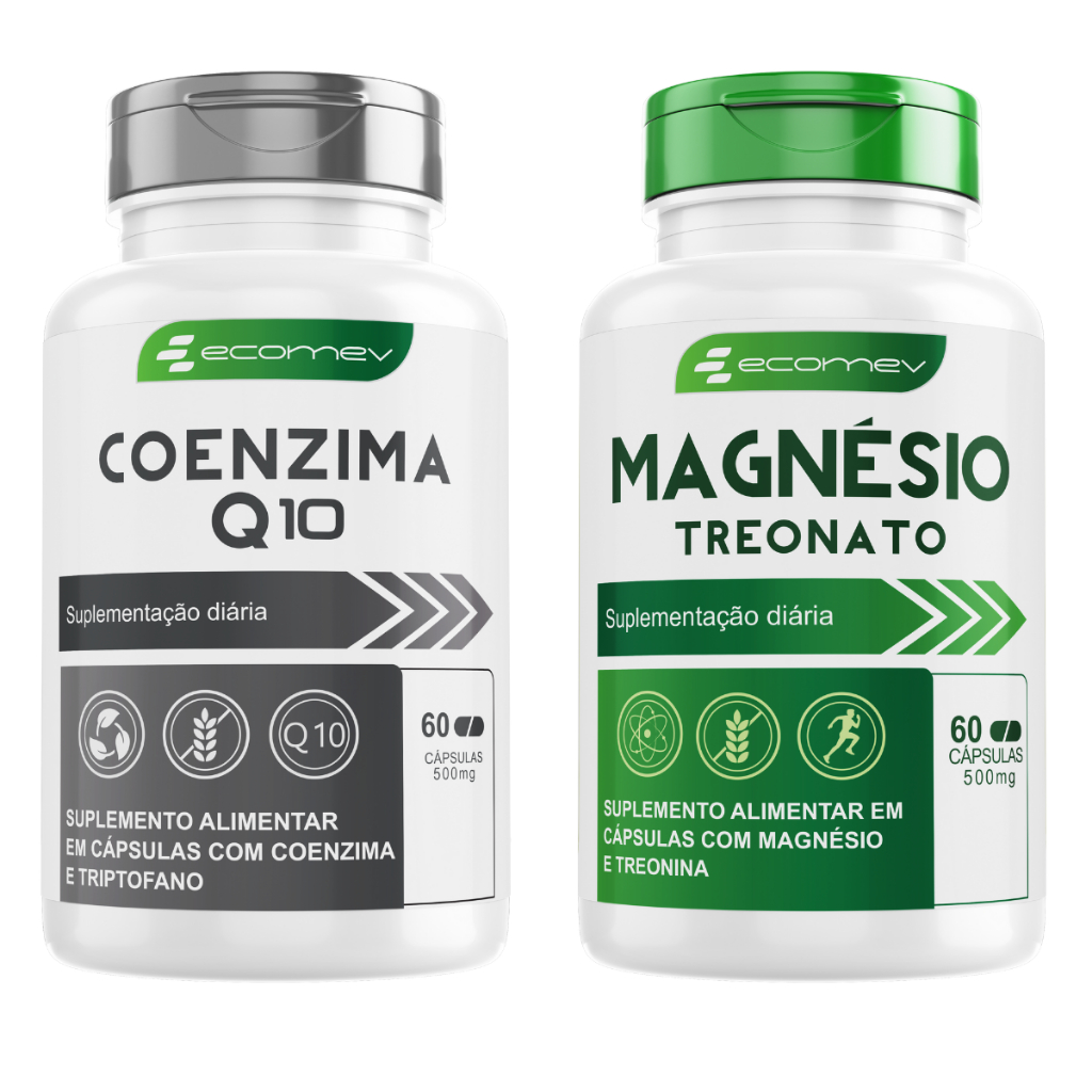 Coenzima Q10 com L-Triptofano 500mg puro + Magnesio L-Treonato 500mg 60caps