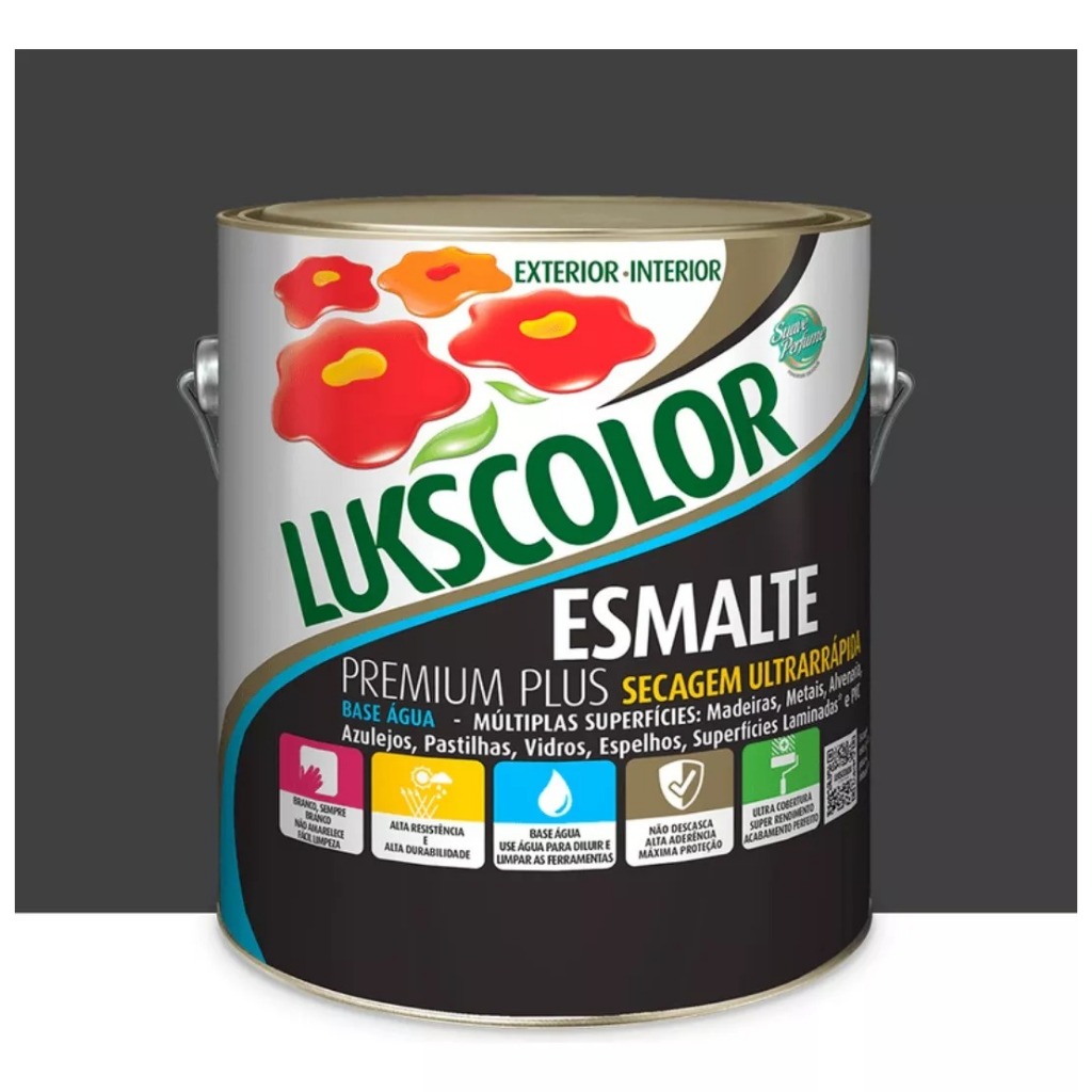 Tinta Esmalte Sintetico Fosco Base Água Preto 3.6l Lukscolor Para Madeira/Metal/Parede/PVC