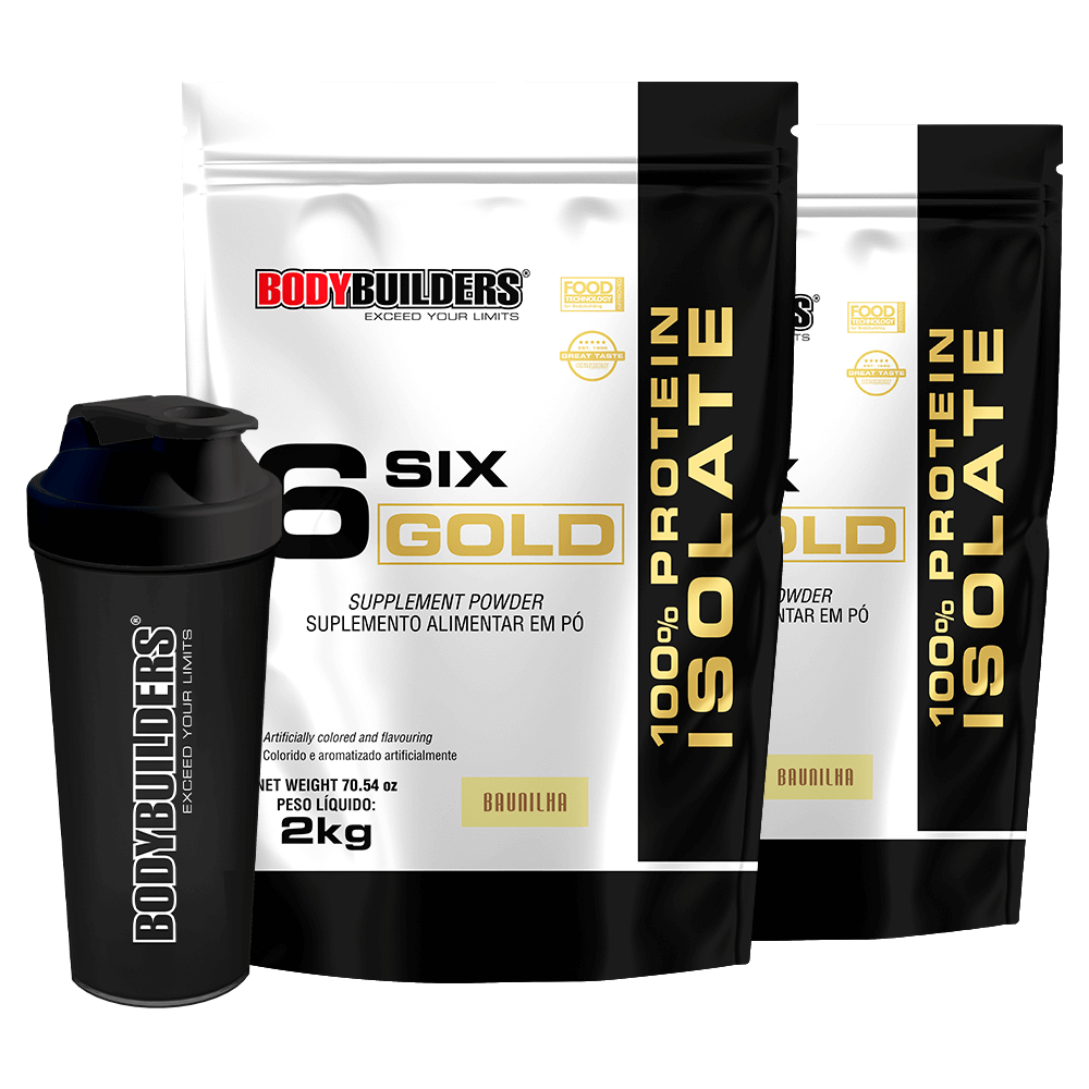 Kit 2x Whey Protein Six Gold 2 KG 100% Protein Isolate + Coqueteleira - Bodybuilders