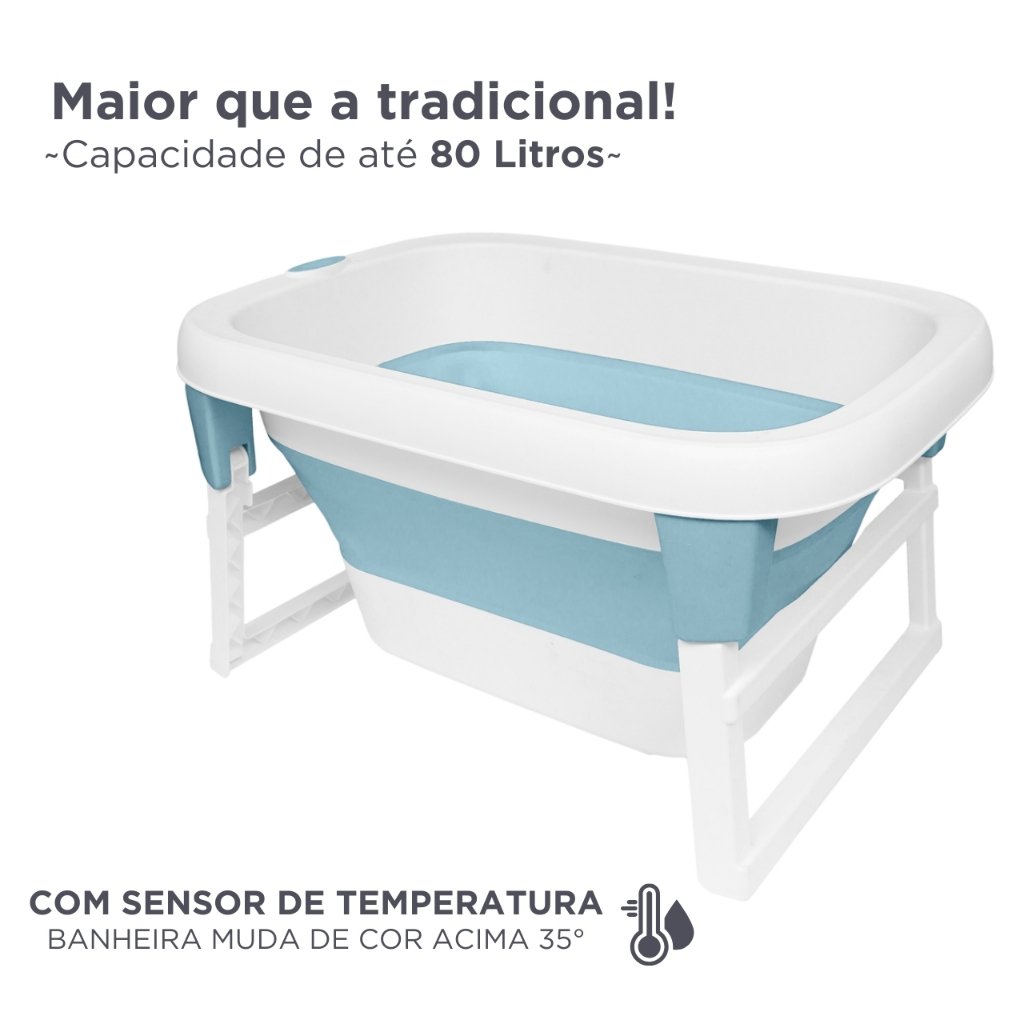 Detalhes do Banheira Ofurô Dobrável De Bebê Buba 80 Litros Sensor De Temperatura Retrátil Portátil Grande Compacta Resistente