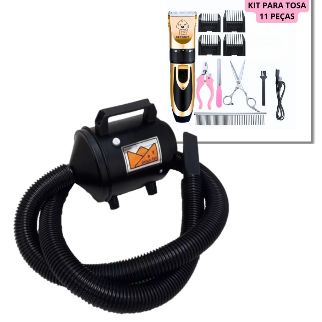 Soprador Secador Pet Shop Banho E Tosa 2 Velocidades 10.0z Z + Maquina de Tosa Pets