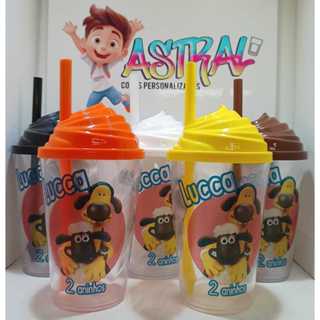 KIT COPO TWISTER PERSONALIZADO 300ML SHAUN O CARNEIRO (TAMPA CHANTILLY) em Oferta na Shopee