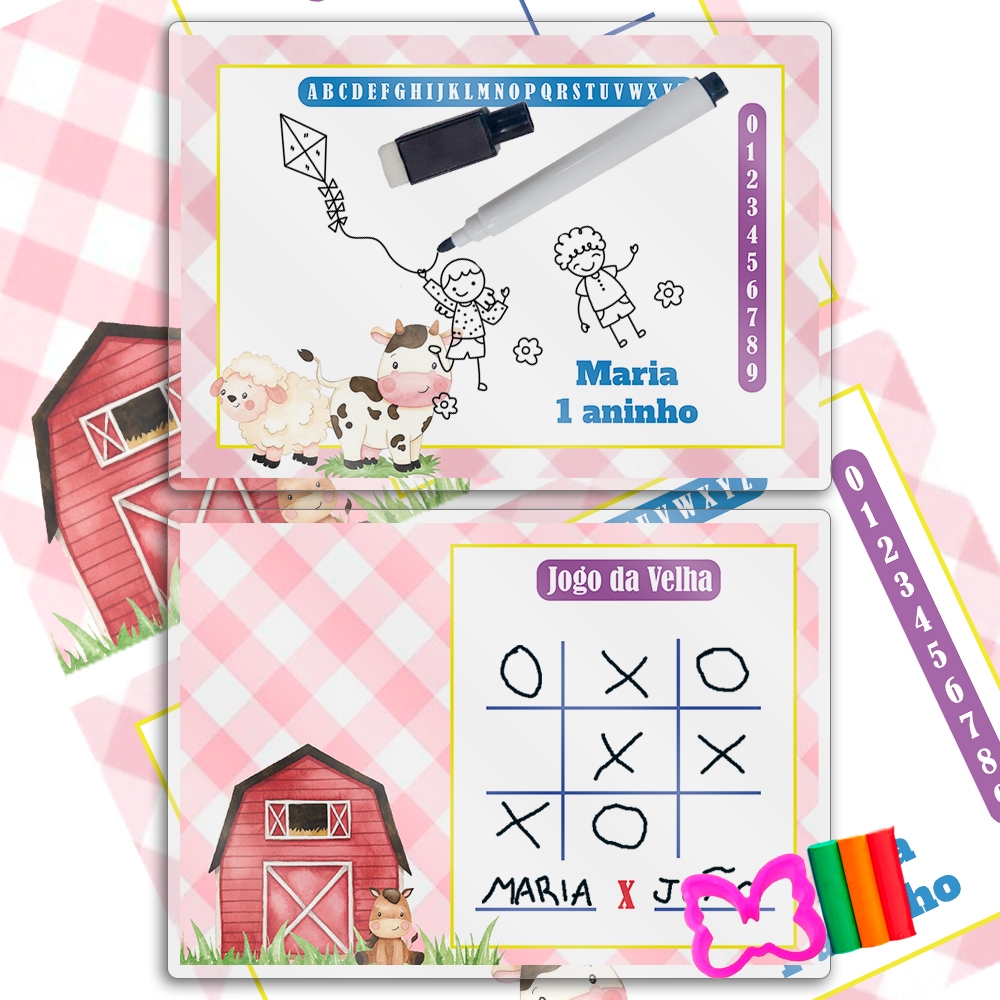 Lousa Mágica Personalizada Canetas Apagáveis Festa Infantil Fazendinha Menina Ou Qualquer Tema