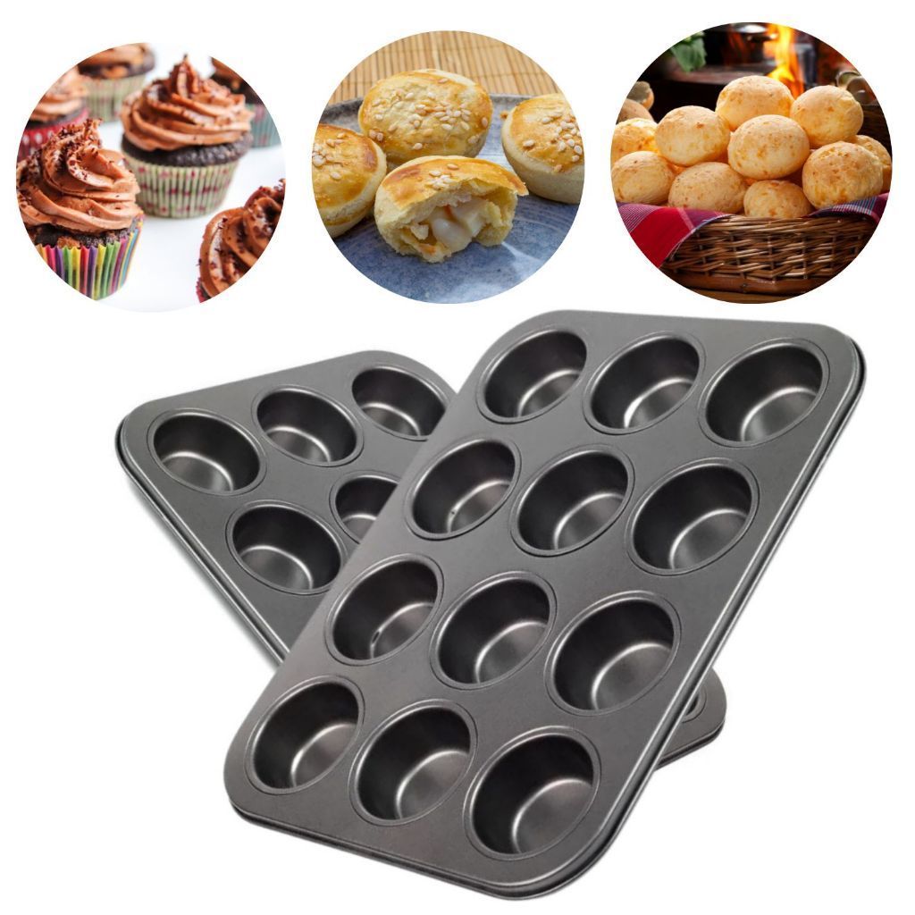 Kit 2 Forma Para Cupcake Bolinhos Pão de Mel E Queijo  Antiaderente Grande 12 Cavidades em Oferta na Shopee